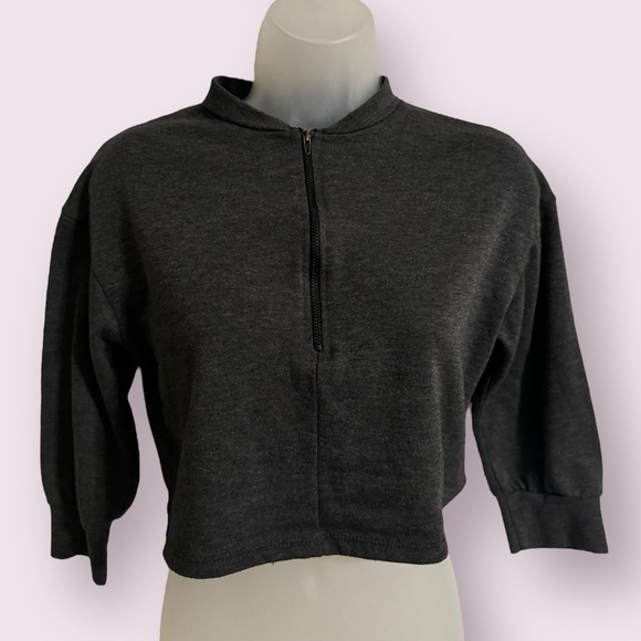 Fashion Nova Half-Zip Cropped Sweater - Dark Gray Short Sleeve Pullover, Size XS - Picture 1 of 6